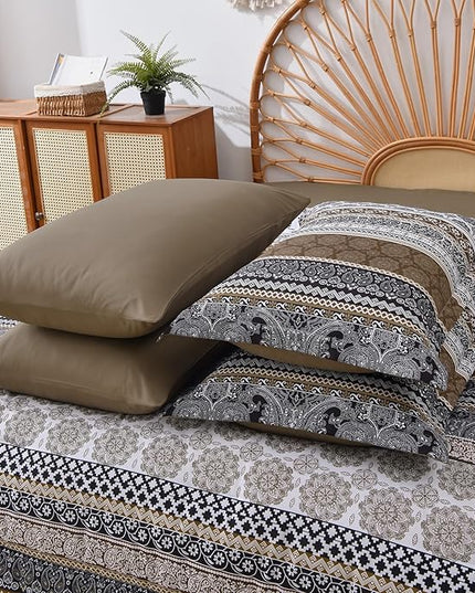 Cottolester Brown Comforter Set King Size,Boho Fall Bed in a Bag 8 Pieces,Paisley Soft Microfiber Bedding Comforter Set