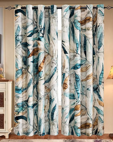 SUBRTEX Light Flitering Curtains 52Wx72L, Room Darkening Vibrant Floral Drapes, 50% Blackout, Semi Sheer Boho Farmhouse Curtains for Living Room, Blue