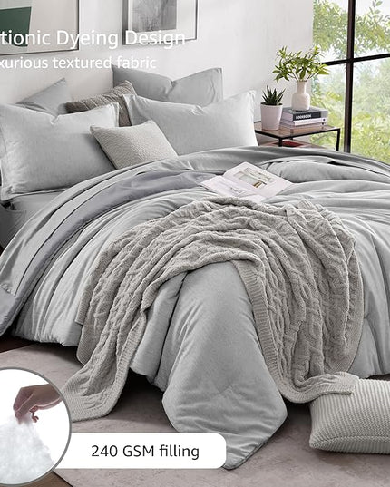 Monbix Full Size Comforter Set, Grey Bedding Comforter for Full Size Bed Set Reversible, Bedding Sets Full 7 Pieces, Cationic Dyeing Bed in a Bag with Comforter, Sheets, Pillowcases & Shams
