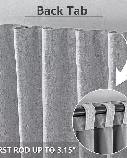 100% Blackout Curtains 96 inch Length 1 Panel Faux Linen Long Drapes for Bedroom Living Room Black Out Room Darkening Curtain Thermal Insulated Back Tab Rod Pocket(W70 x L96, Greyish White)