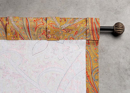Maison d' Hermine Curtains for Living Room 100% Cotton 124 inch Length One Panel Light Filtering Curtains for Bedroom Windows with Rod and Loop Pockets Drapes (Kashmir Paisley Gold, 50" W x 124" L)