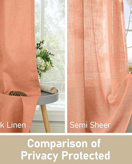 LAMIT Terracotta 72 Inch Privacy Linen Curtains 2 Panels Set for Living Room, Light Filtering Curtains Thermal Gromment Panels for Living Room/Front Door/Patio Door, W52 x L72