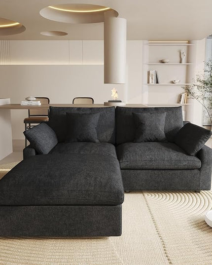 Cloud Couch Modular Sectional Sofa,82.68" L Shaped Couch,Down Filled Convertible Wide Seater, 2 Seater+Ottoman for Living Room Set,Covers Washable&Replaceable,Black