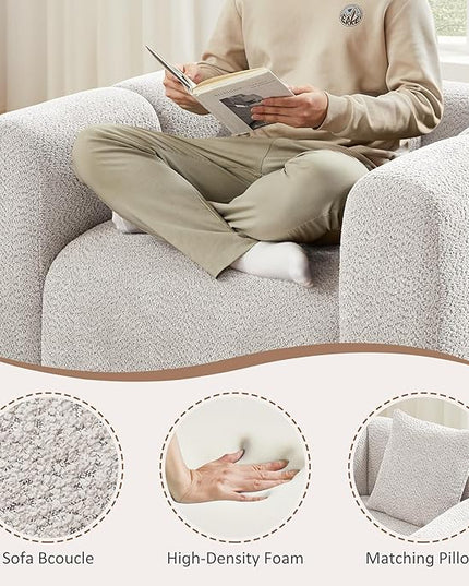 VANOMi 42" Width Accent Chair for Living Room, Modern Lounge Chair with Pillow, Comfy Upholstered Boucle Single Sofa Chair for Living Room (Light Khaki)