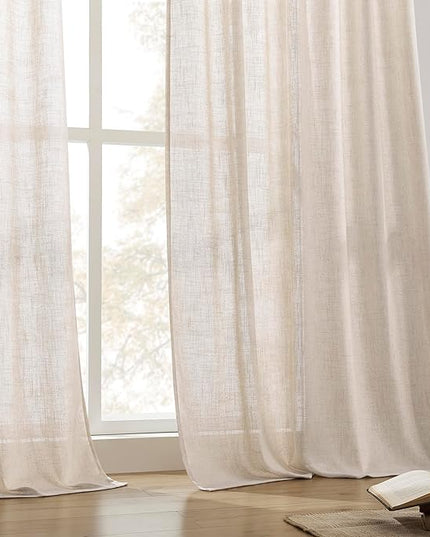 Joydeco Linen Curtains for Living Room,Semi Sheer Drapes Window Long Curtains 84 inches Long Pink Beige