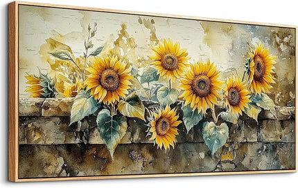 ERQINHUA Large Canvas Wall Decor For Living Room Dining Room Mural Vintage Yellow Sunflower Painting Print Artwork For Farmhouse Kitchen Bedroom Corridor Home Decor Aesthetics Wood Frame 30x60 In