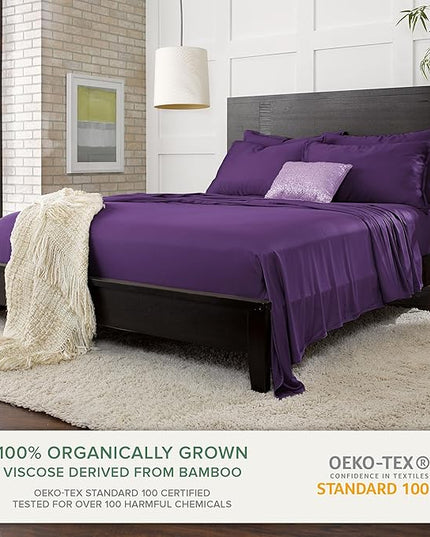 Pure Bamboo California King Sheets, Genuine 100% Organic Viscose Derived from Bamboo Bed Sheet Set, Soft & Cooling, Double Stitching, 2 Year Quality Promise (California King, Purple)