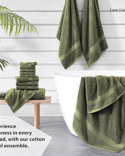 Lane Linen 100% Cotton Luxury Bath Towel Set - 16 Pieces - Ring Spun, Super Soft & Highly Absorbent - 4 Bath, 8 Washcloths, 4 Hand Towels for Bathroom - Minimal Lint & Fading, Pre Shrunk - Olive Green