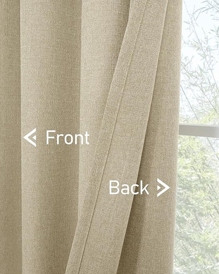 LAMIT Natural Linen Curtains 84 inch Long 2 Panels, Linen Textured Thermal Insulated Bedroom Curtains Grommet Privacy Burlap Boho Drapes for Living Room/Farmhouse, W38 x L84, Camel
