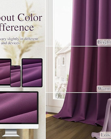 Guken Purple Blackout Curtains 120 Inch Length 2 Panels Set for Living Room Bedroom Back Tab Thermal Insulated 100% Black Out Linen Drapes Room Darkening Window Curtains 52 Inches Width