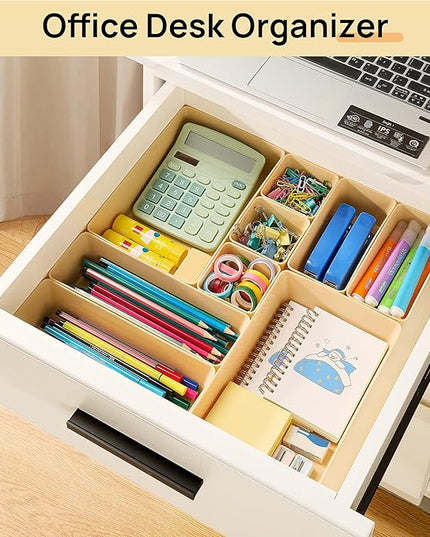 Vtopmart 25 PCS Plastic Drawer Organizers Set, 4-Size Versatile Bathroom and Vanity Drawer Organizer Trays, Storage Bins for Makeup, Bedroom, Kitchen Gadgets Utensils and Office