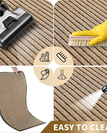 Yimobra Front Door Mat Outdoor Indoor Entrance, 100% Waterproof All-Season All Weather Doormat, Welcome Matt Outside Entry, Non Slip, Low Profile, Heavy Duty Patio Porch Floor Mats,47 x 32,Khaki