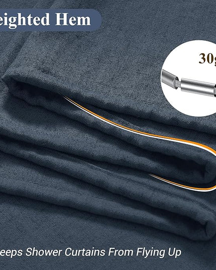 Naturoom Denim Blue 60 Inch Shower Curtain - Stall Narrow Half Linen Ultra Thick Fabric Shower Curtain Set with Hooks, Boho Farmhouse Rustic RV Camper Bath Curtains for Bathroom, 60x72