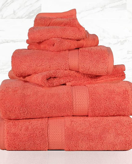 Superior Egyptian Cotton Pile 6 Piece Towel Set, Includes 2 Bath, 2 Hand, 2 Face Towels/Washcloths, Ultra Soft Luxury Towels, Thick Plush Essentials, Guest Bath, Spa, Hotel Bathroom, Coral