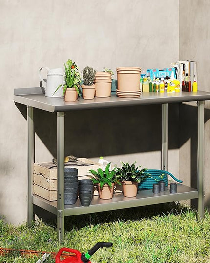HARDURA All Stainless Steel Table 24X48 Inches Metal Commercial Kitchen Prep Table with Adjustable Undershelf and Backsplash NSF for Prep
