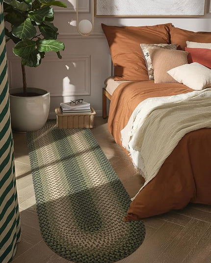 Tranquility TQ22 Green 2' x 6' Runner- Braided Area Rug, Home Decor, Floor Mat or Bedroom Rug - Easy Care, Ideal for High Traffic Areas in Hallway and Living Room - Made in USA