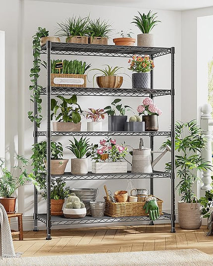REIBII 1653LBS Storage Shelves with Wheels,76.1" H Metal Shelving 5-Tire Adjustable Wire Shelving Pantry Shelves for Garage Shelving, Pantry, Kitchen, Closet, Commercial,15.7" D x 35.4" Wx76.1 H