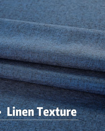 DUALIFE Blackout 96 Inches Long Blue Curtains 2 Panel Set, Farmhouse Curtains for Living Room Darkening Thermal/Noise Reduction Textured Flax Linen Drape 8ft Rod Pocket&Back Tab 72W x 96L