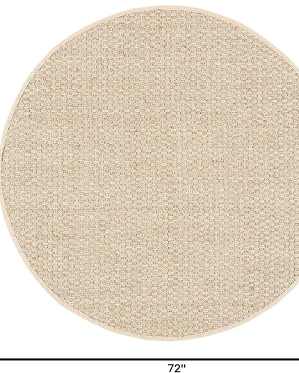 SAFAVIEH Area Rug 6' Round - Natural Fiber Collection - Natural & Beige, Seagrass, Basketweave Pattern with Border (NF114A)