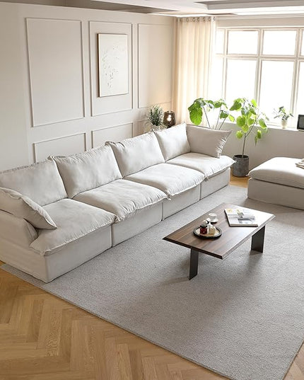 JACH L-Shaped Sectional Couches, Modular Sectional Sofas, Modern Couch Sofa with Chaise Ottoman, Cushion Covers Removable, Two Corners and Two Middle Sofa for Living Room (Beige)