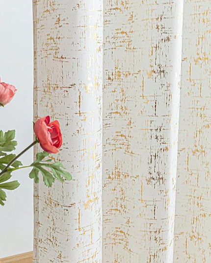 Taisier Home 108" Extra Long Curtains - Gold Foil Geometric Dots Print on Linen Textured Fabric, Shimmery & Modern Decorative Window Drapes for Bedroom & Living Room (2 Panels, Off White & Gold)