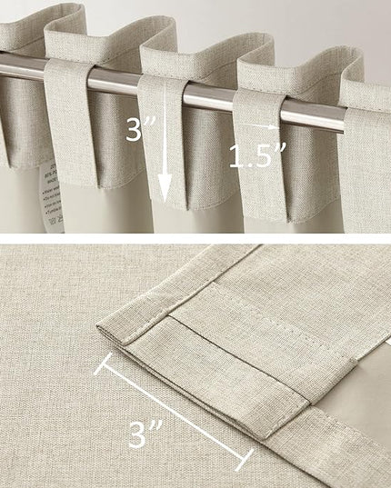 DUALIFE Blackout 96 Inches Long Natural Birch Curtains 2 Panel Set, Farmhouse Curtains for Living Room Darkening Thermal/Noise Reduction Textured Flax Linen Drape 8ft Rod Pocket&Back Tab 72W x 96L