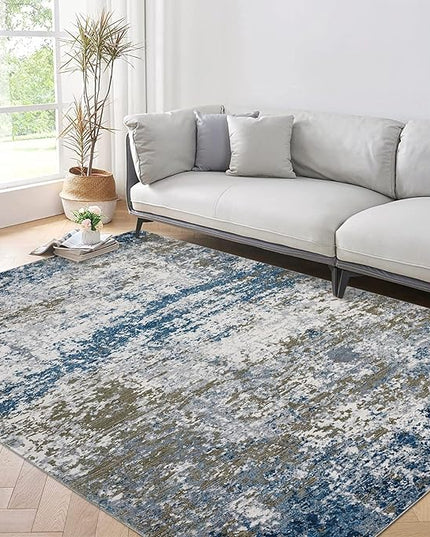 4x6 Modern Abstract Rugs for Living Room Stain Resistant Carpet Ultra Soft Indoor Floor Cover Accent Rug Low Pile Thin Rug for Bedroom Dining Room, Navy