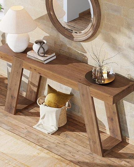 Solid Wood Console Table, 63" Narrow Sofa Table Behind Couch, Rustic Skinny Entryway Table for Hallway, Entrance, Foyer, Living Room, Brown