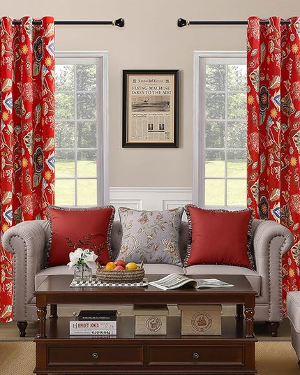 XiDi Red Floral Patterned Blackout Curtains 96 Inches Long 2 Panels for Bedroom Living Room Thermal Insulated Luxury Vintage Flower Curtains Botanical Leaf Printed Grommet Window Drapes Red 52x96