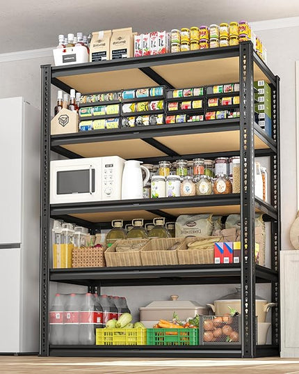 2050LBS Storage Shelves Heavy Duty 5 Tier Garage Storage Shelving, Adjustable Metal Shelving Unit Utility Rack Shelf for Warehouse, Pantry, Closet, 72" H x 35.56" W x 16" D, Black.2PCS