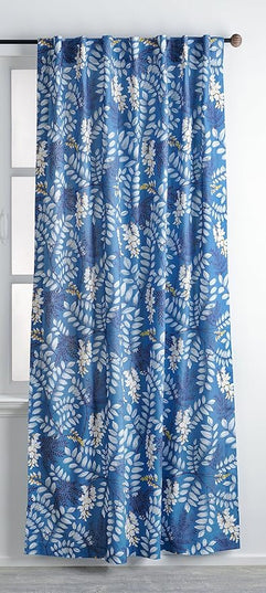 Maison d' Hermine Curtains for Living Room 100% Cotton 96 inch Length One Panel Light Filtering Curtains for Bedroom Windows with Rod and Loop Pockets Drapes (Feuillage Air Force Blue, 50" W x 96" L)
