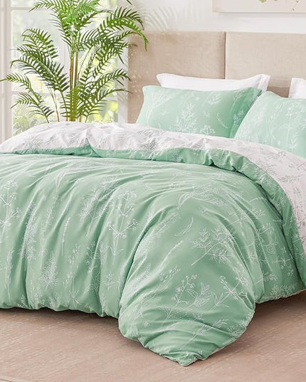 Love's cabin Comforter King Size Set - Sage Green King Comforter Set, 3 Pieces Cute Floral Bedding Sets for All Seasons,1 Soft Reversible Botanical Flowers Comforter and 2 Pillow Shams