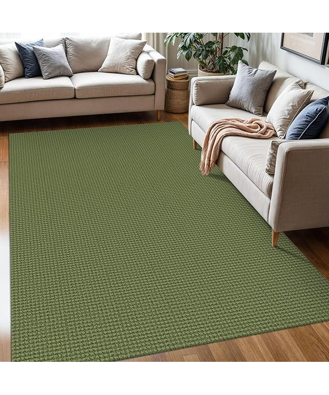 KOZYFLY Washable Area Rug 5x7 ft Rubber Backed Non Slip Rugs for Living Room Braided Cotton Bedroom Rug Woven Office Rugs Indoor Floor Carpets for Dining Bedroom Living Room, Bright Green/Earthy Green