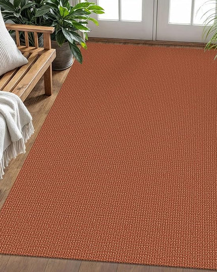 KOZYFLY Washable Area Rug 4x6 ft Non Slip Rubber Backed Living Room Rugs Braided Woven Cotton Kitchen Rugs Indoor Outdoor Entryway Rug Floor Carpet for Dining Living Room Bedroom, Orange/Tan