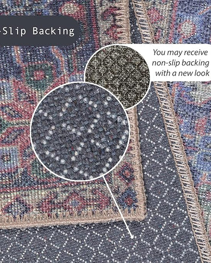 GLN Rugs Traditional Collection - Machine Washable Area Rug, Traditional Washable, Non Slip, Low Pile Chenille Rug, Living Room, Bedroom, Kitchen Rug (5'x7' Multi Blue)