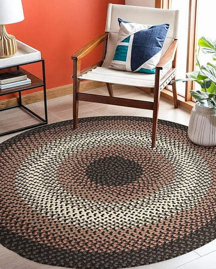 Tranquility TQ82 Black 4' x 4' Round - Braided Area Rug, Home Decor, Floor Mat or Bedroom Rug - Easy Care, Ideal for High Traffic Areas in Hallway and Living Room - Made in USA