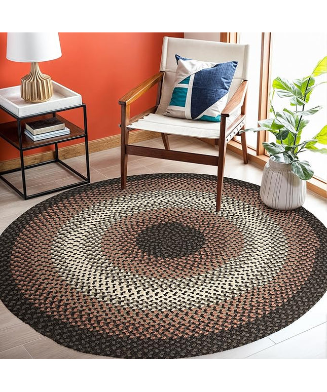 Tranquility TQ82 Black 4' x 4' Round - Braided Area Rug, Home Decor, Floor Mat or Bedroom Rug - Easy Care, Ideal for High Traffic Areas in Hallway and Living Room - Made in USA
