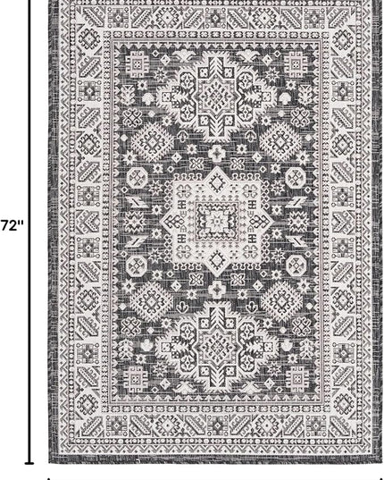 Rugs.com Outdoor Aztec Collection Rug – 4' x 6' Charcoal Gray Flatweave Rug Perfect for Living Rooms, Large Dining Rooms, Open Floorplans