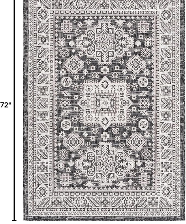 Rugs.com Outdoor Aztec Collection Rug – 4' x 6' Charcoal Gray Flatweave Rug Perfect for Living Rooms, Large Dining Rooms, Open Floorplans