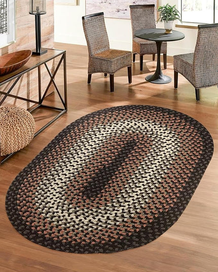 Tranquility TQ82 Black 7' x 9' Oval - Braided Area Rug, Home Decor, Floor Mat or Bedroom Rug - Easy Care, Ideal for High Traffic Areas in Hallway and Living Room - Made in USA