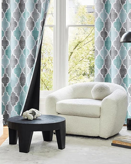 Beauoop 100% Blackout Curtains 84 Inches Long 2 Panels for Bedroom Living Room Aqua Grey Moroccan Geo Room Darkening Thermal Insulated Soundproof Grommet Top Window Treatments Drapes, 50x84 Set of 2