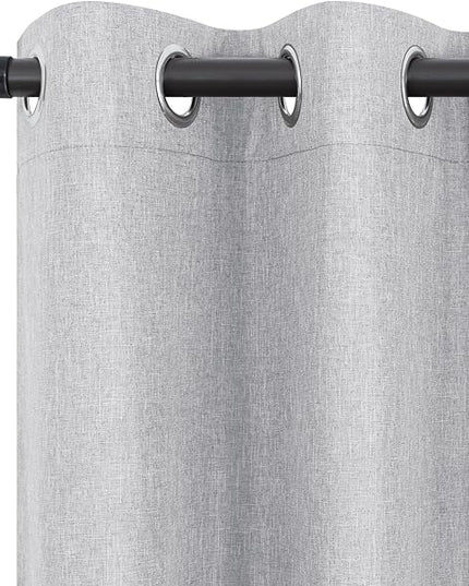 Light Grey Linen Blackout Curtains 102 Inch Length 2 Panels Set for Bedroom Living Room Grommet 100% Black Out Linen Drapes Room Darkening Window Curtains 102 Inches Long Light Silver Gray