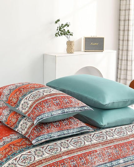 Cottolester Boho King Size Comforter Set 8 Pieces,Terracotta Comforter Bohemian Striped Bed in A Bag, Soft Microfiber Bedding Set for All Seasons