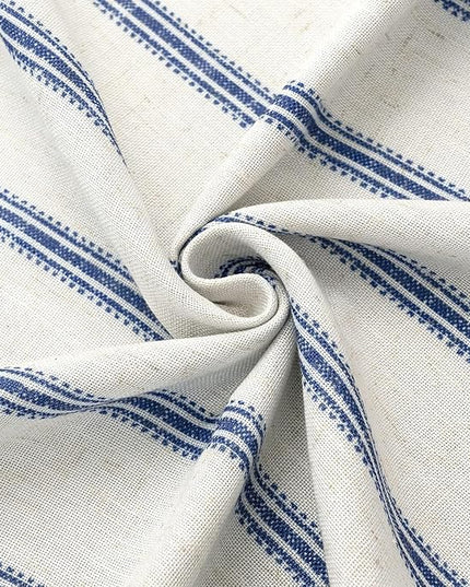DriftAway Farmhouse Linen Blend Blackout Curtains 45 Inches Long for Bedroom Vertical Striped Printed Grommet Curtains Thermal Insulated Lined Treatments for Living Room 2 Panels W52 x L45 Navy