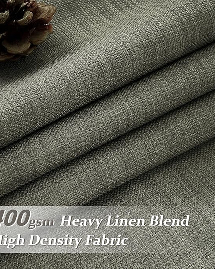 Greenish Grey Blackout Thick Linen Two Layer Office Curtains 92 Inches Long 2 Panels Set, Memory Trained Pinch Pleated Noise Reducing Heat Blocking Burlap Dining Room Rustic Window Drapes 40W x 92L