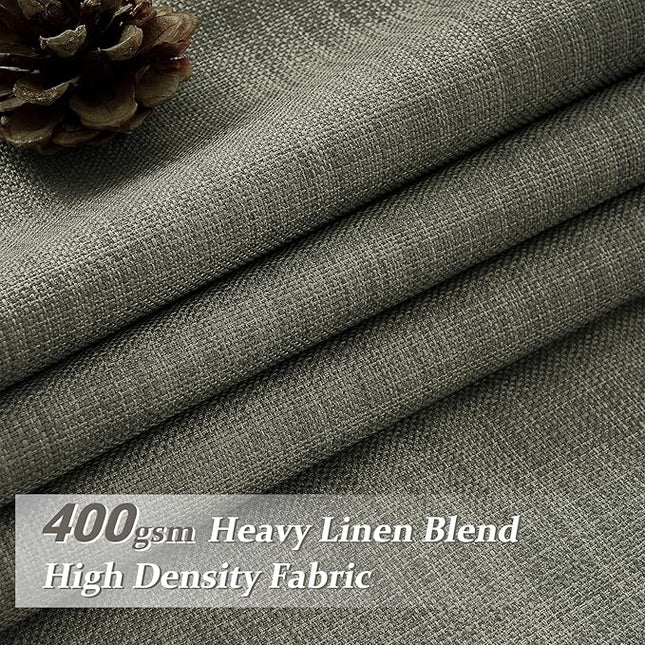Lichen Grey Pinch Pleated 102 Inch Long Curtains 2 Panels Set for Dining Room, Farmhouse Full Black Out Thick Linen Two Layer Viral Curtain Thermal Energy Efficient Greenish Gray Window Drape 8-1/2 FT