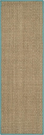 Safavieh Natural Fiber Collection Runner Rug - 2'6" x 6', Natural & Teal, Seagrass, Basketweave Pattern with Border (NF114R)