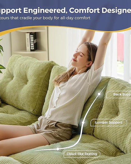 MAXYOYO 104" L Shaped Modular Sectional Sofa with Ottoman, Cloud Boneless Couch with Layered Cushion, Upholstered Sofa in a Box, Flexible Module Combination for Living Room, No Assembly, Green