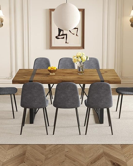Dining Table Set for 8, 9 Piece Dining Table Set, 71'' Dark Wood Kitchen Table and Suede Nap Fabic Chairs Set of 8, for Kitchen Dining Room