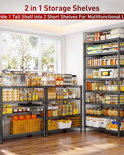 REIBII 8 Tier Metal Shelving 75"H Storage Shelves Tall Wire Shelving Unit Adjustable Detachable Storage Shelves for Laundry Pantry Kitchen Commercial school 1040LBS Storage Rack 75"H X 35"W X 14"D